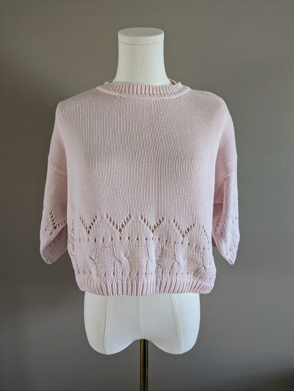 Category 1 Light Pink Cable Knit Pullover Cotton Sweater Top Large